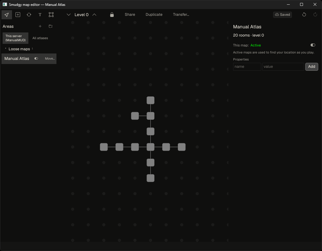 The Map Editor with the area list, canvas, toolbar, inspector, level control, and sync status labelled The Map Editor with the area list, canvas, toolbar, inspector, level control, and sync status labelled